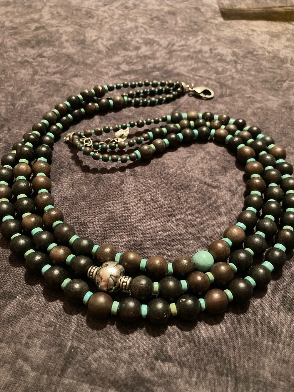 Turquoise Colored Wooden Bead Multi-Strand Necklace